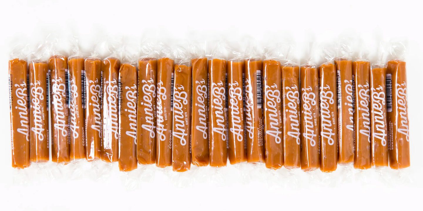 Annie B's caramels lined up in a row
